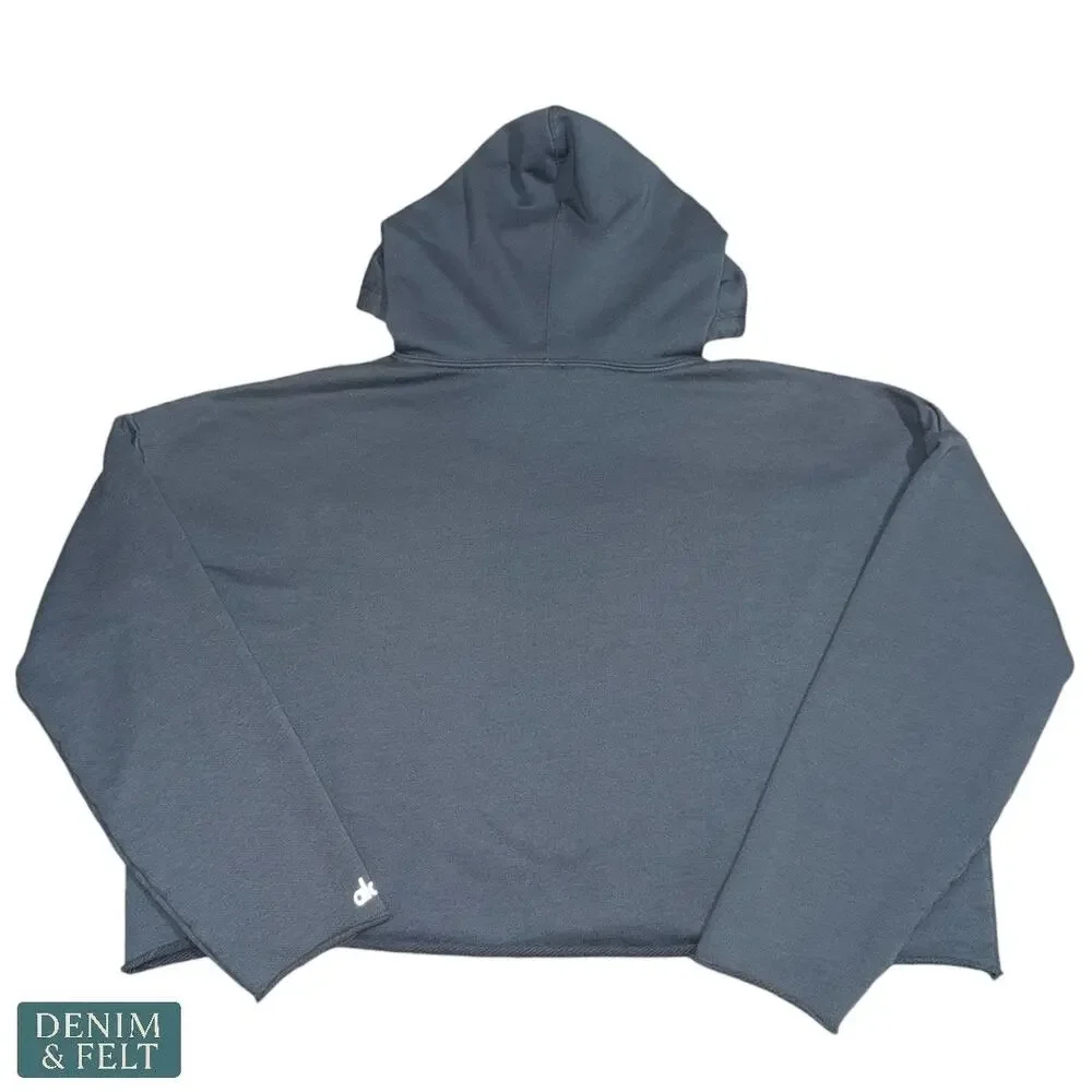 Alo Yoga Cropped Hoodie Blue Gray Drawstring Athleisure Lounge‎ Sweatshirt Cozy